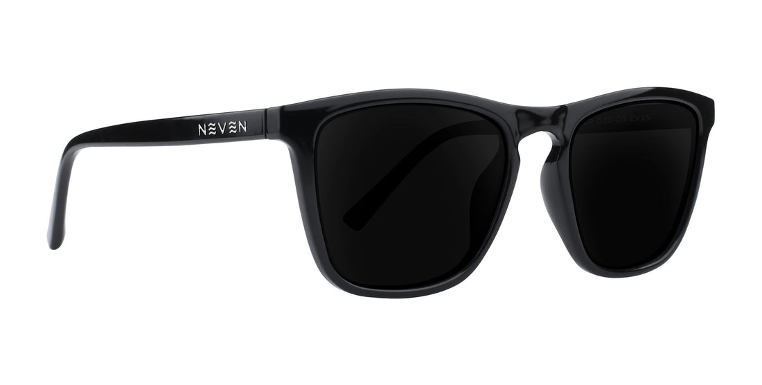 Nix Black Rectangular prescription glasses with dark lenses and Neven branding.