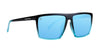 Black rectangular sunglasses with blue lenses .