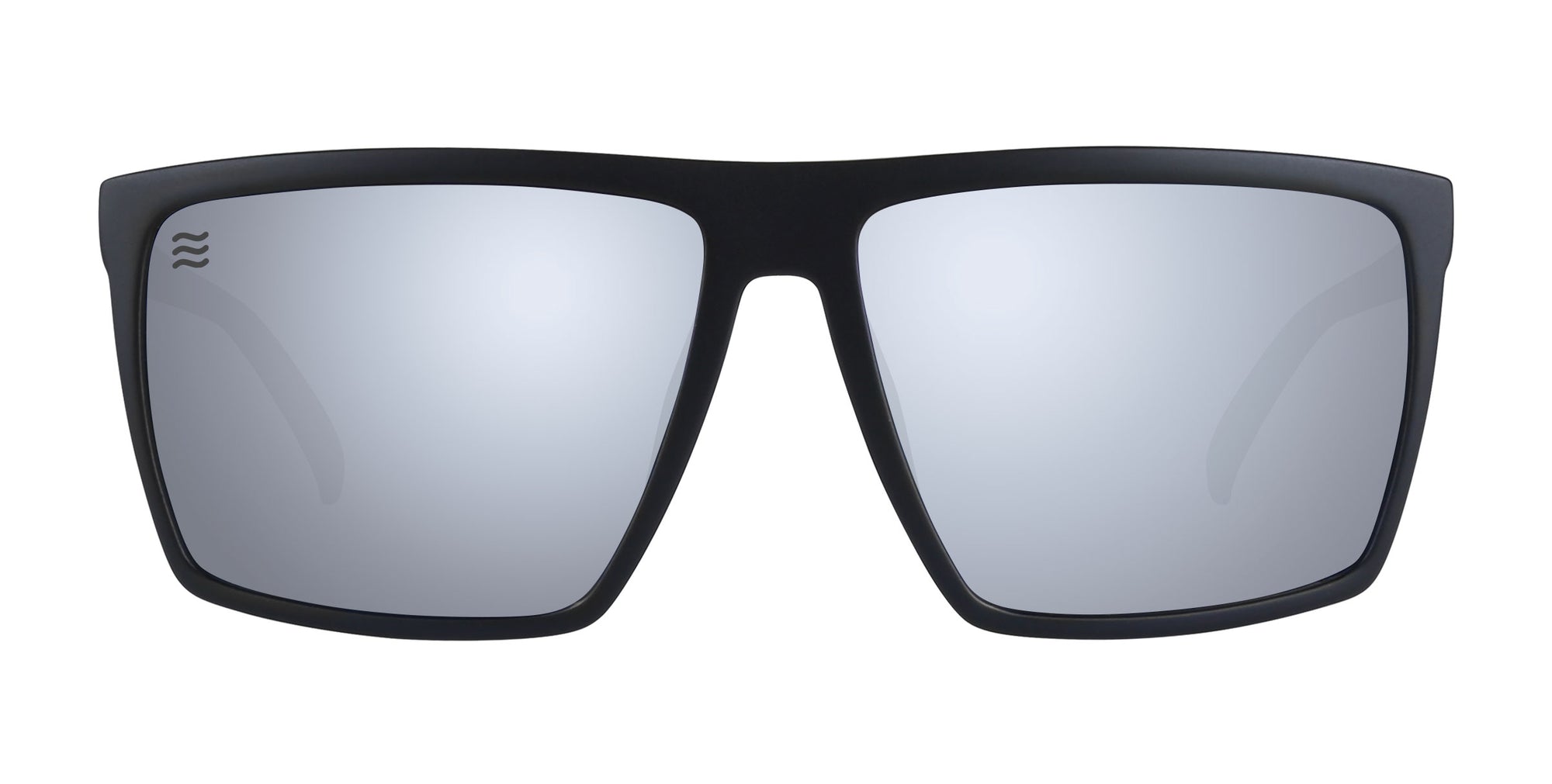 Black rectangular polarized sunglasses with silver lenses.