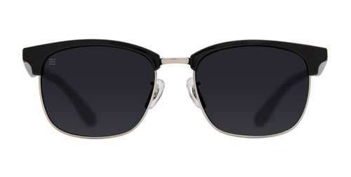 Bullet black semi-rimless polarized sunglasses with dark lenses.
