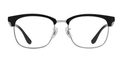 Black eyeglasses with clear lenses and silver accents, featuring the text 'NEVER ODD OR EVEN' on the frame.