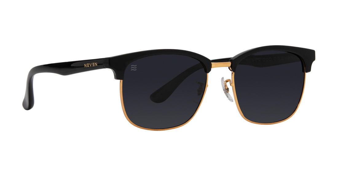 Gold Rush black polarized sunglasses with dark lenses.
