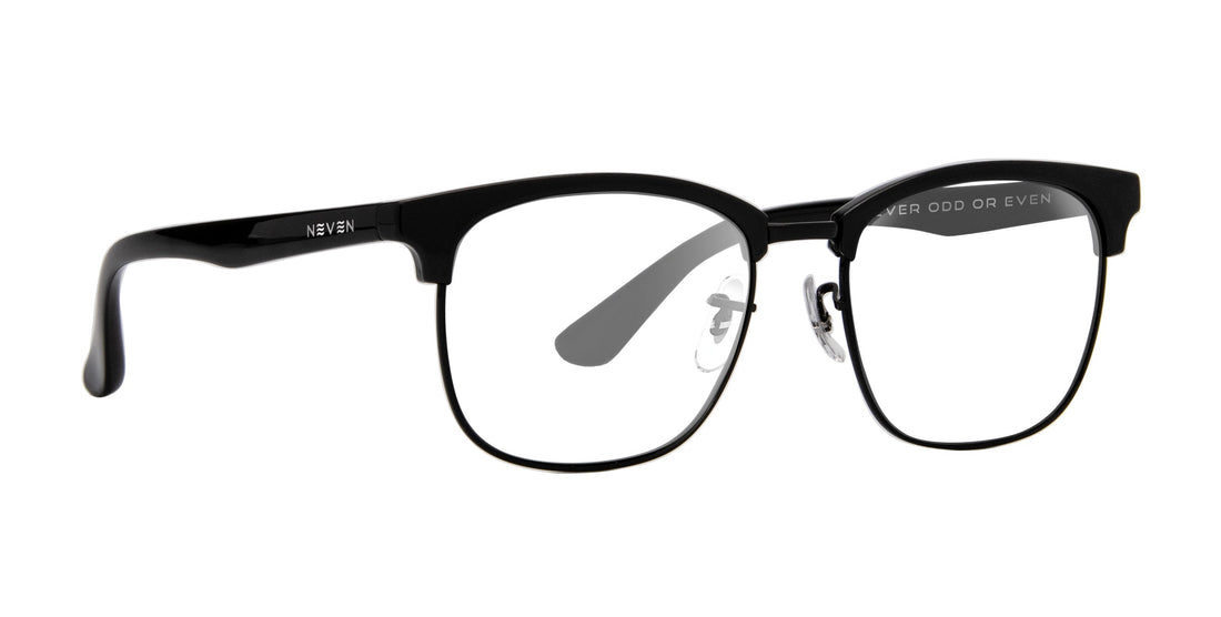 Stealth Black Rectangle prescription glasses with clear lenses .