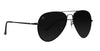 Black aviator sunglasses with polarized lenses.