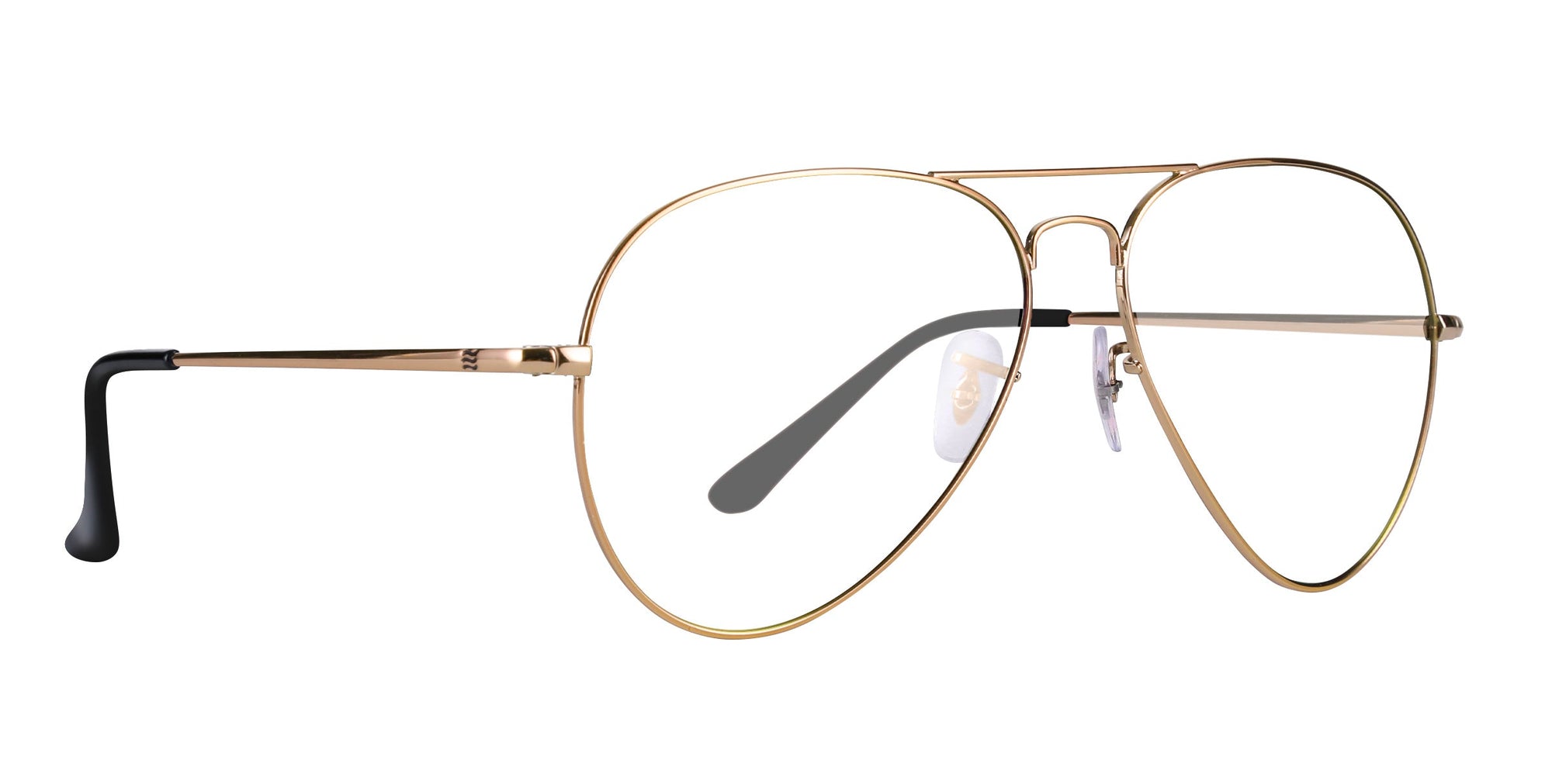 Gold aviator sunglasses with clear lenses