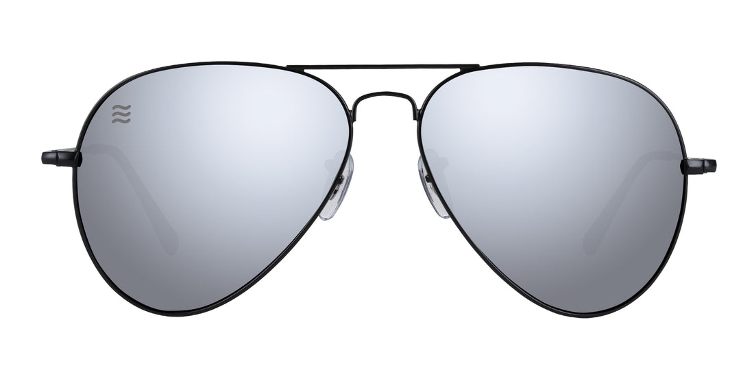 Mavs Black Aviator sunglasses with reflective lenses.
