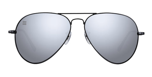 Mavs Black Aviator sunglasses with reflective lenses.