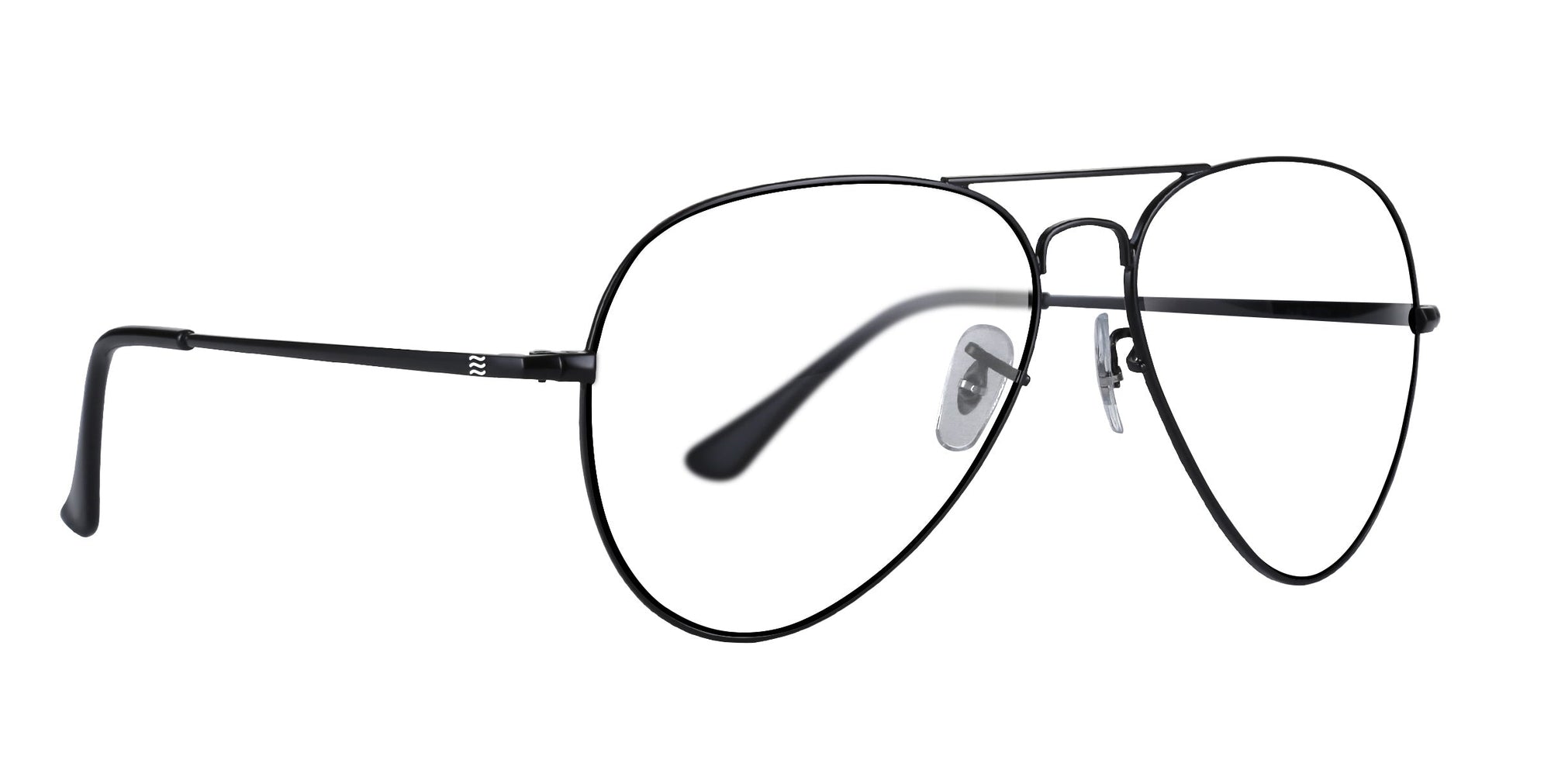 Nightfall Black Aviator prescription glasses with a sleek design and adjustable nose pads.