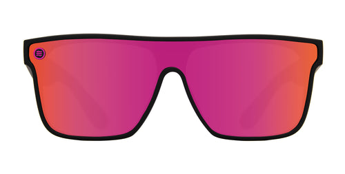 Bliss Black sunglasses with hot pink polarized lenses.