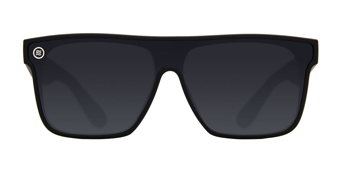 Bold Black Rectangular polarized sunglasses with dark lenses.