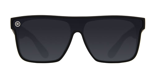 Bold Black Rectangular polarized sunglasses with dark lenses.