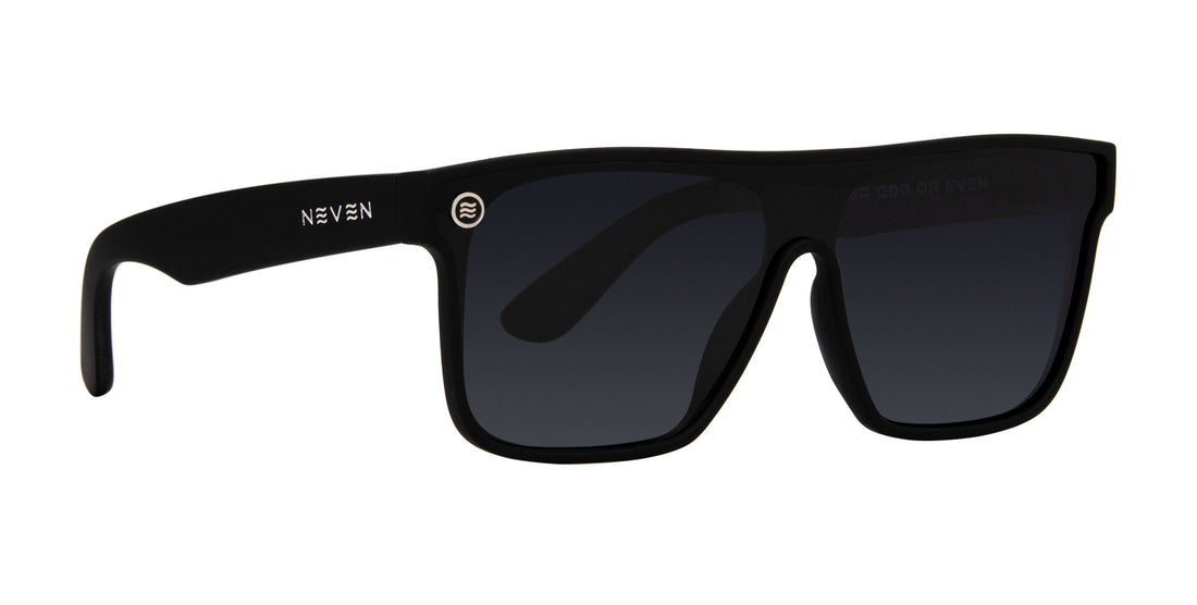 Front three-quarter view of Bold Legend sunglasses showcasing black frames and dark lenses on a white background