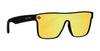 Black sunglasses with yellow lenses, featuring a sleek design and polarized lenses.