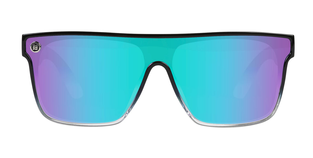 Nomads Black Wayfarer polarized sunglasses with reflective lenses.