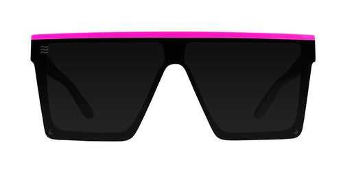 Black and pink oversized sunglasses with a sleek design.