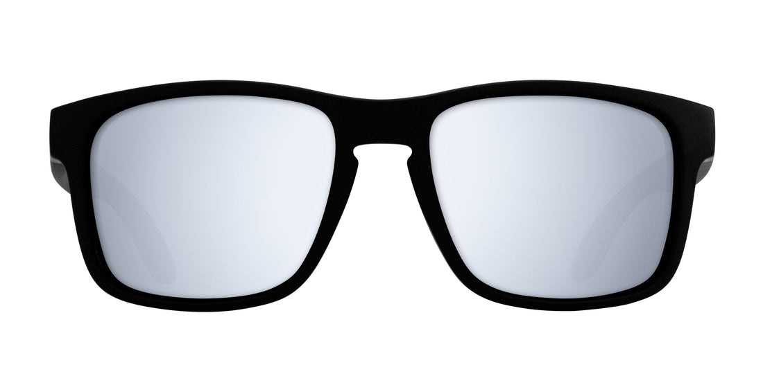 Front close-up of Doom sunglasses showcasing Polarized UV400 prescription lenses and TR90 frame with white background