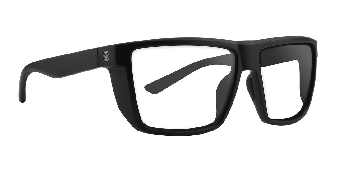 Honey Hole Black Frame Prescription Glasses with clear lenses, stylish design.