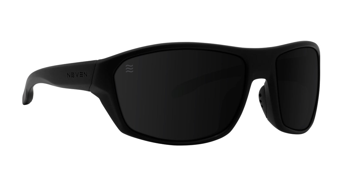 Black wraparound polarized sunglasses