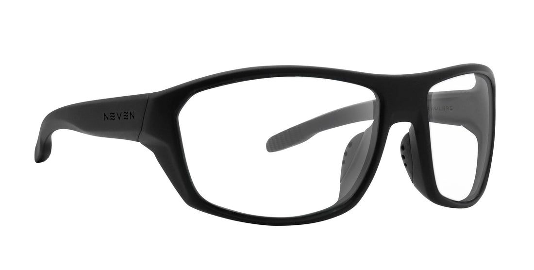 Raritan black wraparound polarized sunglasses with a matte finish.