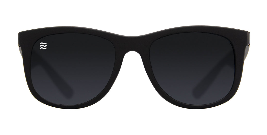 Front view of Classic polarized sunglasses showcasing black frame and dark lenses on white background