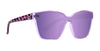 Purple cat eye sunglasses with a patterned frame and polarized lenses.