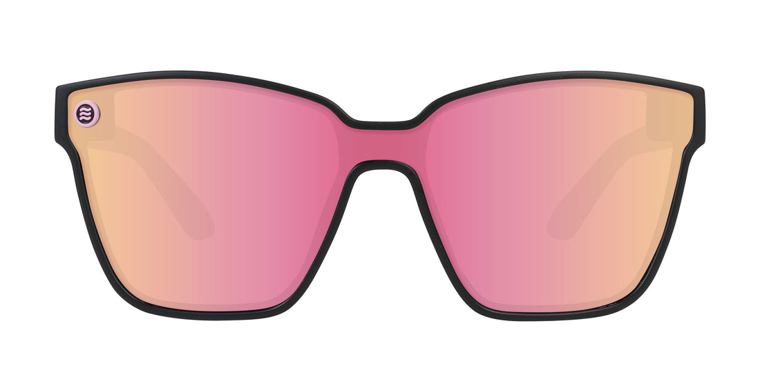 Endeavour sunglasses with pink gradient lenses and black frame.